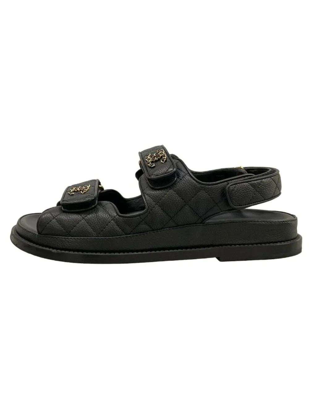 Chanel Sandals Black Quilted Gold CC Logo